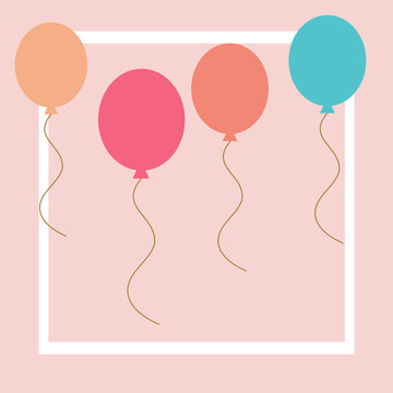 Bunch of balloons in flat style vector on pink background. Greeting background.