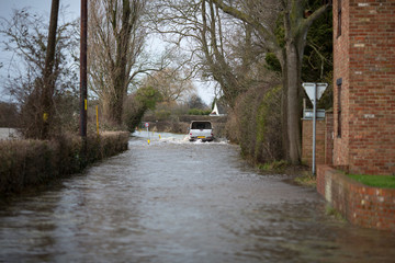 Fototapeta na wymiar Flooded road, Somerset Levels, Somerset, UK
