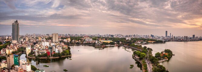 Dusk view over West Lake, Hanoi, Vietnam