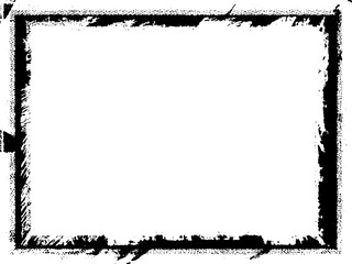 Black frame hand drawn on white background. Paint strokes with a dry brush