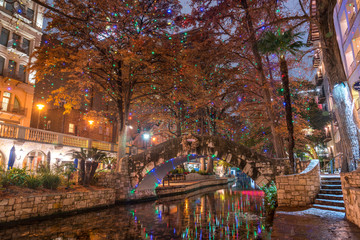 Night View of Walking Stone Bridge Decoraded for the Holidays