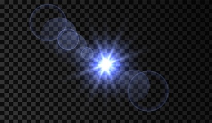 Lens flare. Light glow effect. Isolated vector illustration on transparent background.