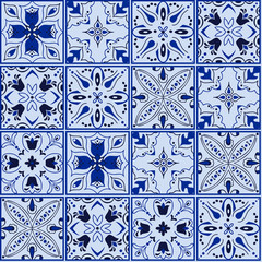 Traditional ornate portuguese decorative color tiles azulejos. Abstract background. Portuguese tiles, Ceramic tiles. Seamless pattern.