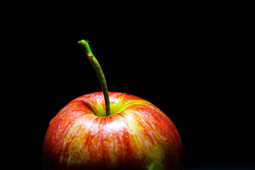 Apple close up isolated on black background in low key light