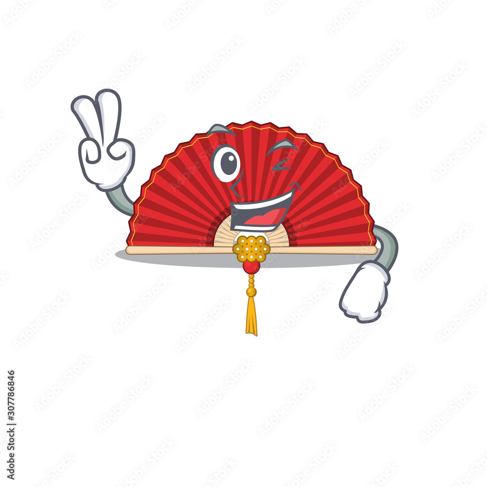 Poster chinese folding fan character cartoon style with two fingers