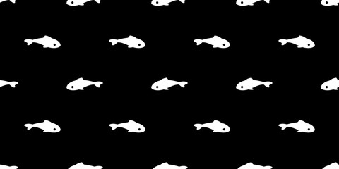 Fototapeta premium fish seamless pattern vector shark salmon dolphin tuna whale scarf isolated cartoon tile background repeat wallpaper illustration black design