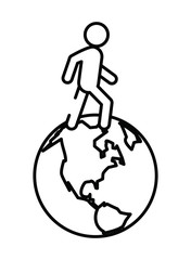 pedestrian silhouette walking with planet earth