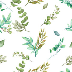 Seamless pattern background with green leaves