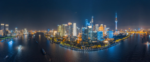 Panoramic aerial photographs of the night view of Lujiazuno City, Shanghai, China
