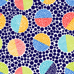 Decorative abstract polka dots in the style of the 60s.. Cheerful polka dot vector seamless pattern. Can be used in textile industry, paper, background, scrapbooking.