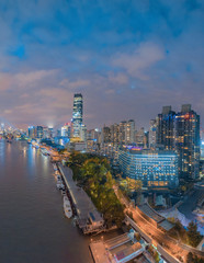 Fototapeta na wymiar The night view of the city on the huangpu river bank in the center of Shanghai, China