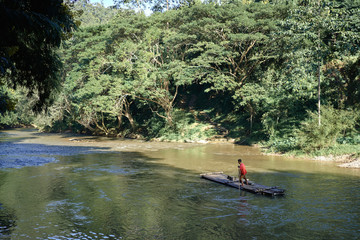 bamboo rafting in the river
