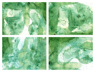 set of watercolor abstract backgrounds in green spring summer colors