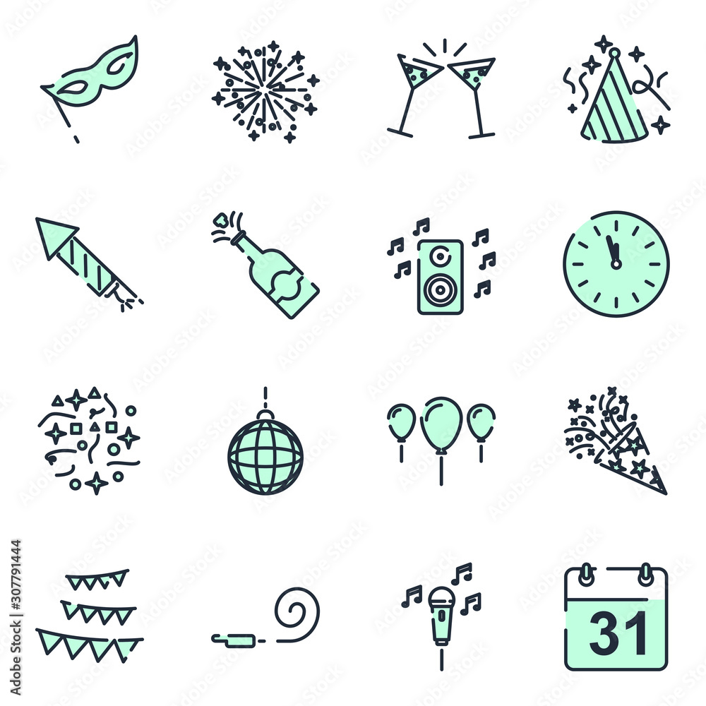 Fototapete party set icon template color editable. party pack symbol vector sign isolated on white background i