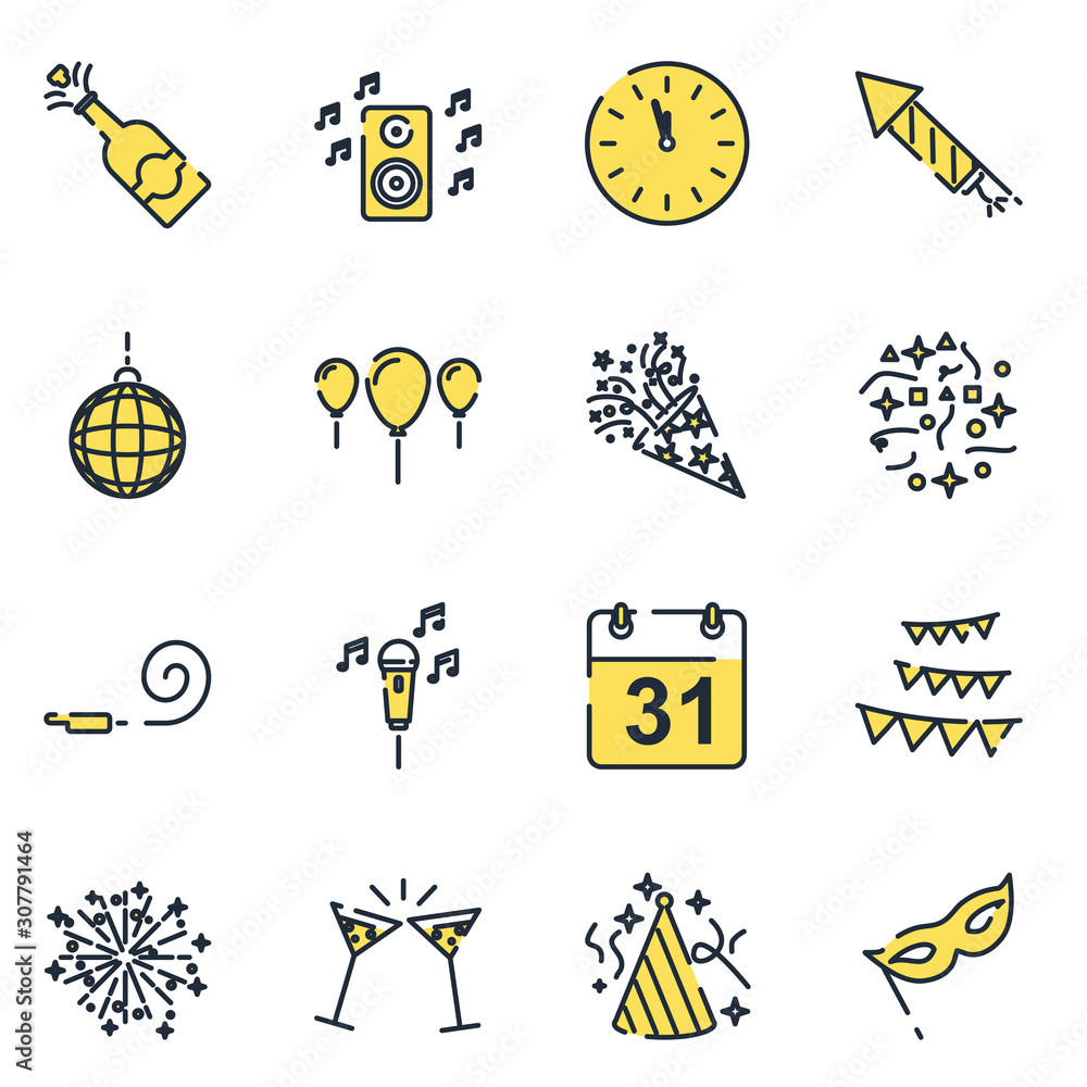 Aufkleber Party set icon template color editable. Party pack symbol vector sign isolated on white background icons vector illustration for graphic and web design.
