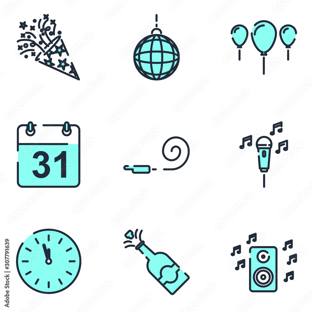 Aufkleber party set icon template color editable. party pack symbol vector sign isolated on white background i