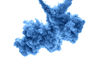 Ink in water in a classic blue color. Look like a cloud or smoke or without gravity.