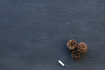 Empty board with Pine cones 2020 new year concept and idea.