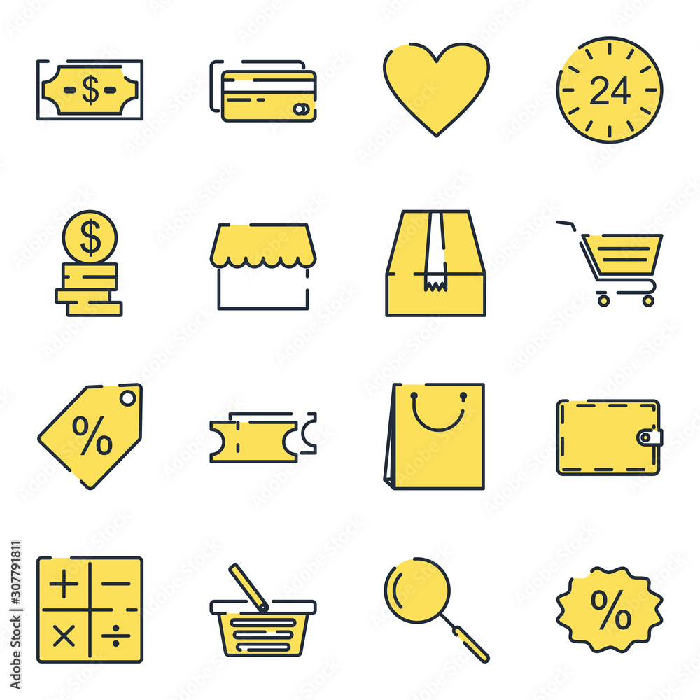 Aufkleber shopping set icon template color editable. market pack symbol vector sign isolated on white backgrou