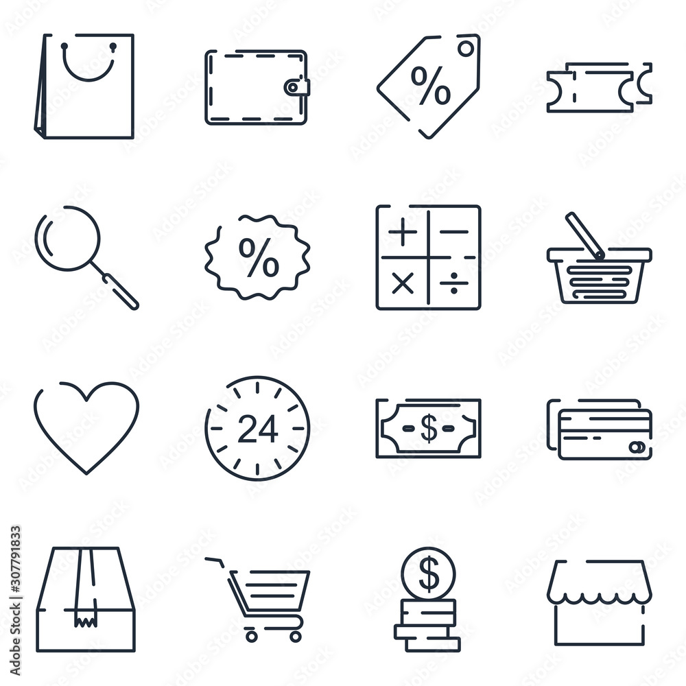 Poster shopping set icon template color editable. market pack symbol vector sign isolated on white backgrou