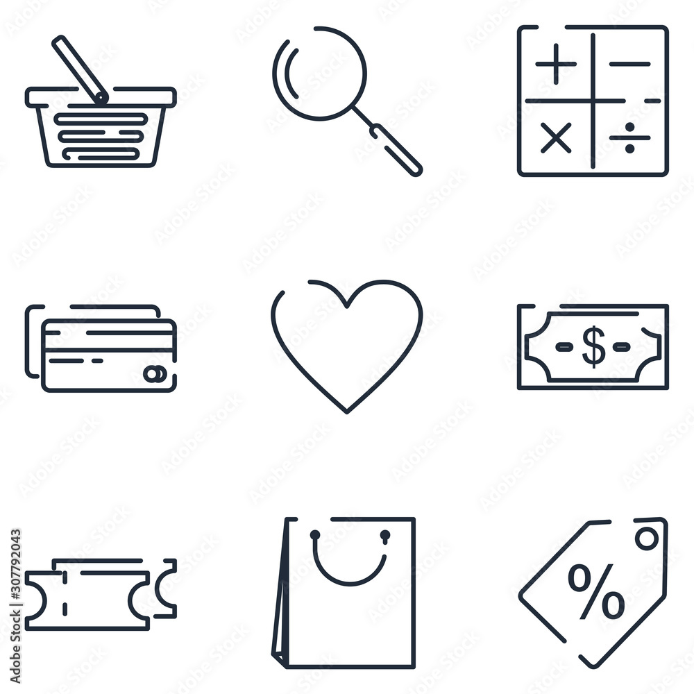 Poster shopping set icon template color editable. market pack symbol vector sign isolated on white backgrou