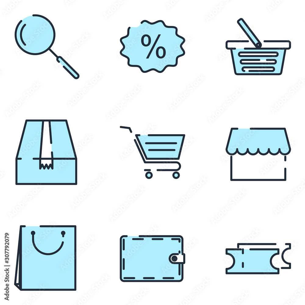 Aufkleber shopping set icon template color editable. market pack symbol vector sign isolated on white backgrou