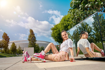 girl roller skating in the Park