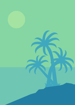  Vector tropical beach background with palm trees