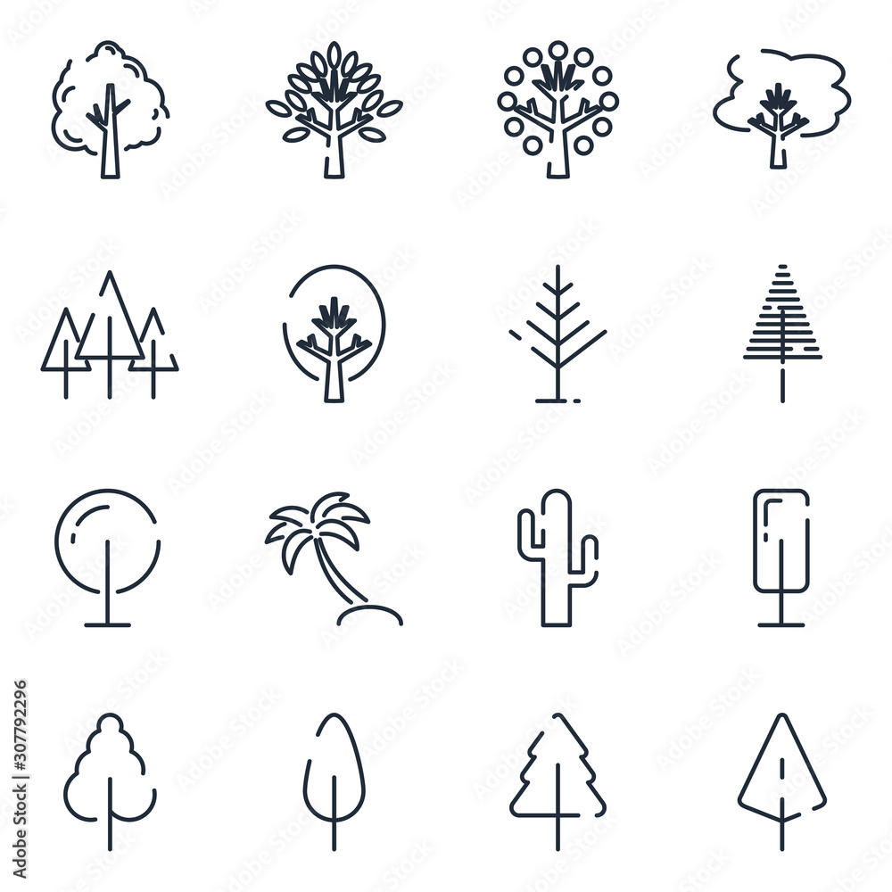 Aufkleber Tree set icon template color editable. Tree pack symbol vector sign isolated on white background icons vector illustration for graphic and web design.