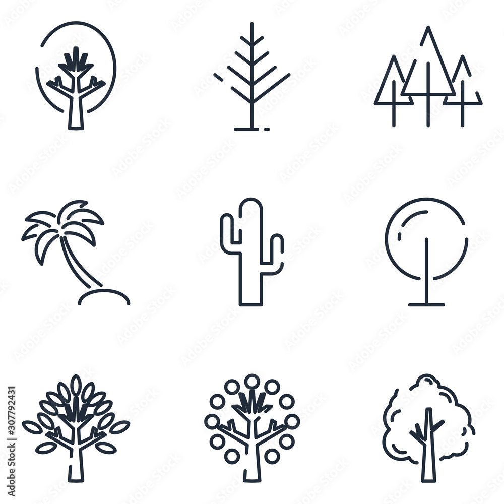 Poster Tree set icon template color editable. Tree pack symbol vector sign isolated on white background icons vector illustration for graphic and web design.