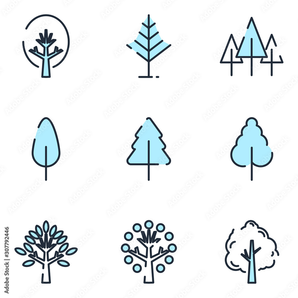 Aufkleber Tree set icon template color editable. Tree pack symbol vector sign isolated on white background icons vector illustration for graphic and web design.