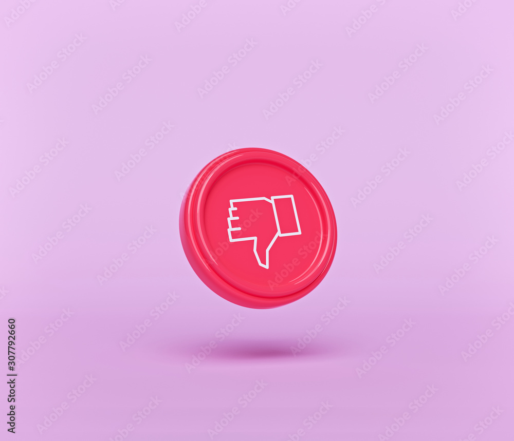 Poster thumbs down button or dislike button with shadow isolated on pastel background. modern minimal symbo
