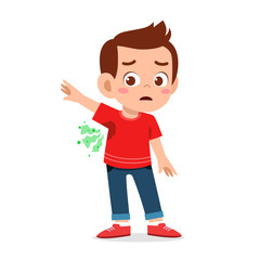 cute kid boy with smelly armpit body