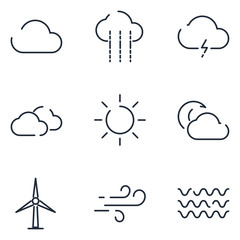 Weather set icon template color editable. Wind, Blizzard, Sun, Rain and more symbol vector sign isolated on white background icons vector illustration for graphic and web design.