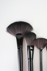 A black make up brushes over the white background