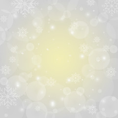 Gradient white background design with bokeh and snowflake effect.