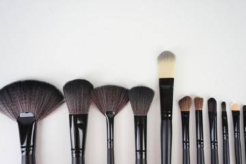 A set of a black make up brushes over the white background