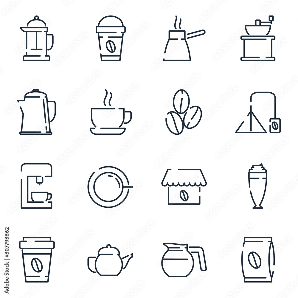 Poster Coffee set icon template color editable. Coffee pack symbol vector sign isolated on white background icons vector illustration for graphic and web design.