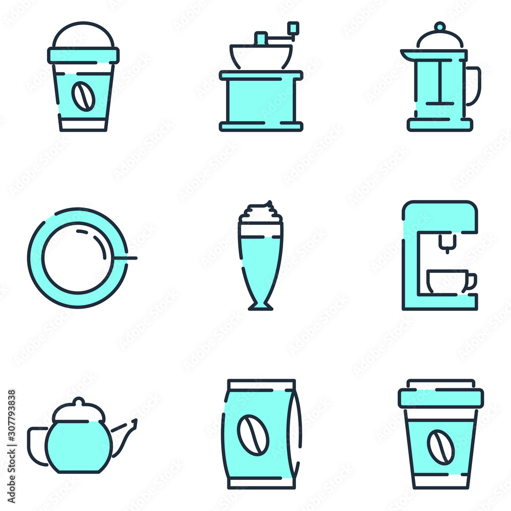 Aufkleber coffee set icon template color editable. coffee pack symbol vector sign isolated on white background