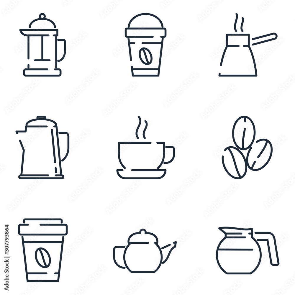 Poster Coffee set icon template color editable. Coffee pack symbol vector sign isolated on white background icons vector illustration for graphic and web design.