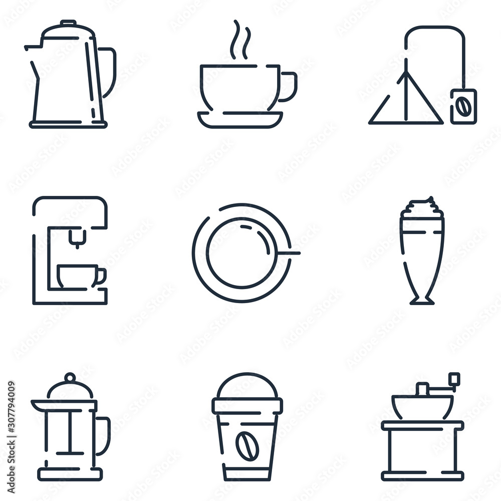 Aufkleber Coffee set icon template color editable. Coffee pack symbol vector sign isolated on white background icons vector illustration for graphic and web design.