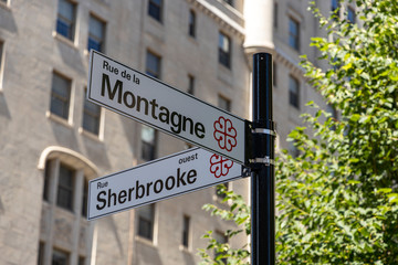 Obraz premium Straßenschilder in der Innenstadt von Montreal, Kanada