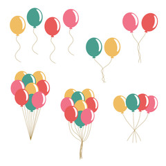 Bunch of balloons in flat style vector isolated on white background.