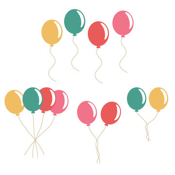 Bunch of balloons in flat style vector isolated on white background.