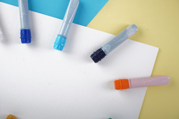 water colour tubes on a drawing art paper