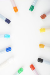 water colour tubes on a drawing art paper