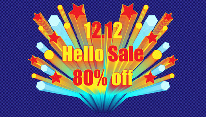 12.12 hello sale 80% off effect blend retro style.  plaid blue color background style. vector illustration eps10