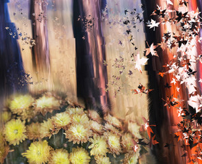 Bouquet of flowers in the forest. Illustration of nature