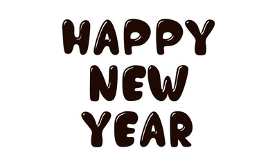 Happy New Year text on white background, Black Text Happy New Year 2020, typography for print or use as card, flyer or T shirt
