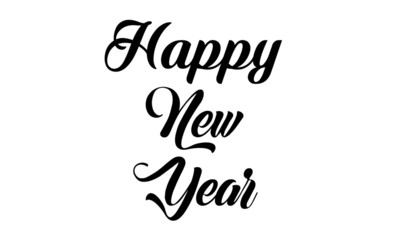 Happy New Year text on white background, Black Text Happy New Year 2020, typography for print or use as card, flyer or T shirt